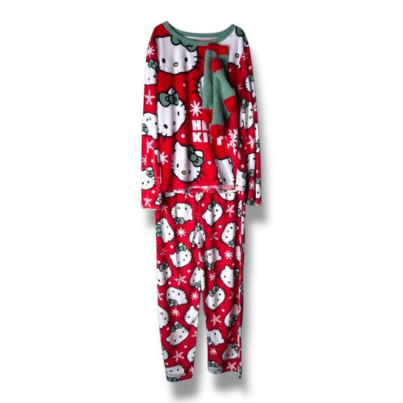 Girls' 2pc Hello Kitty Holiday Cozy Pajama Set with Socks - Red M - Picture 1 of 1